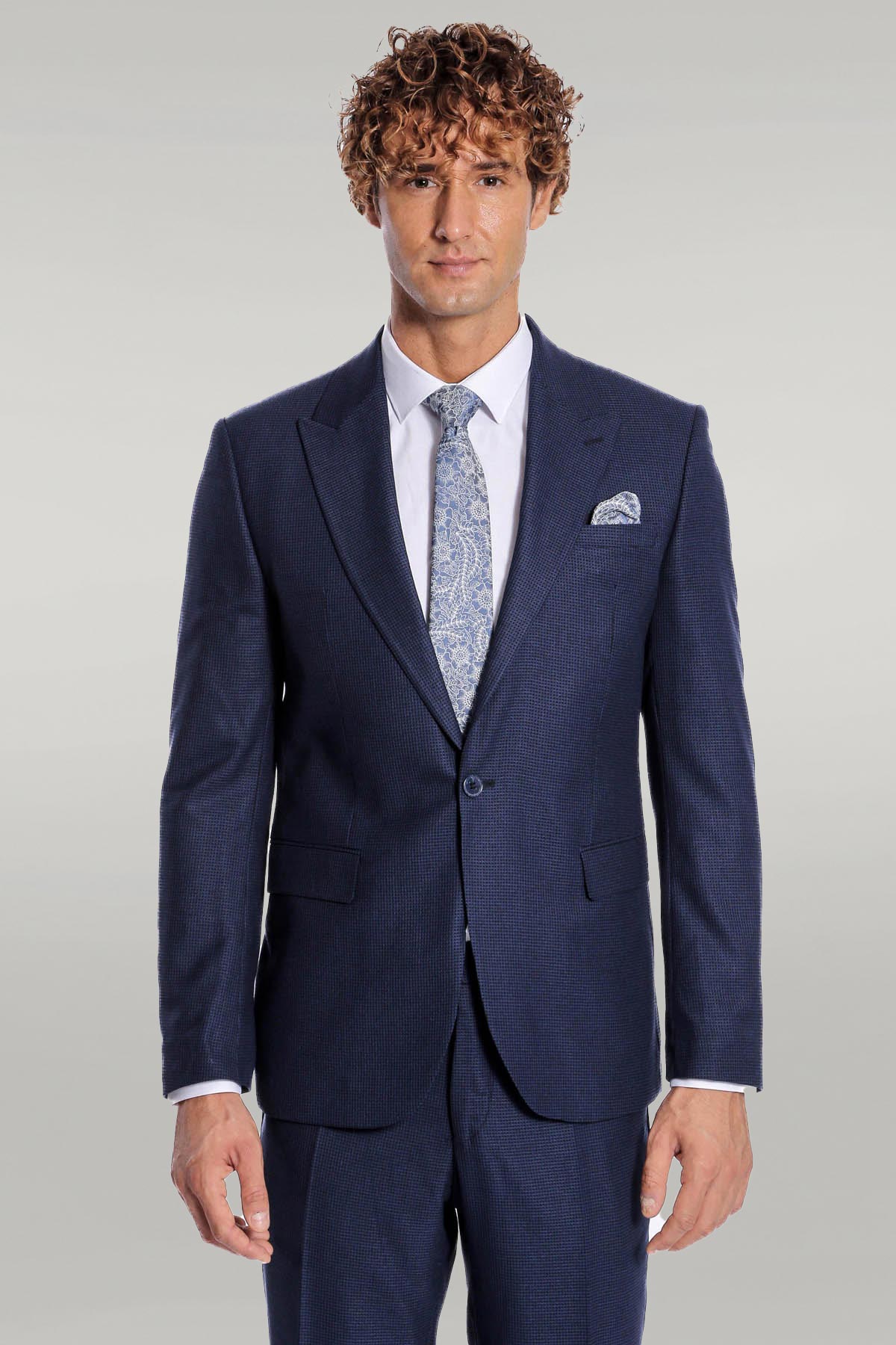 Two Piece Patterned Navy Blue Men Suit
