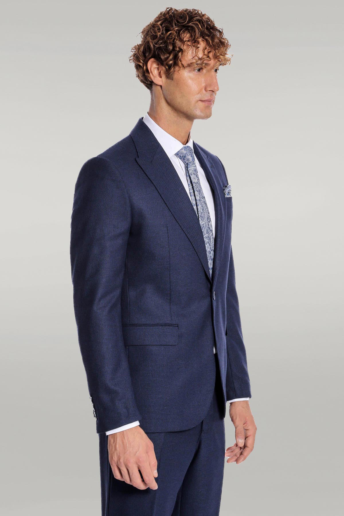 Two Piece Patterned Navy Blue Men Suit