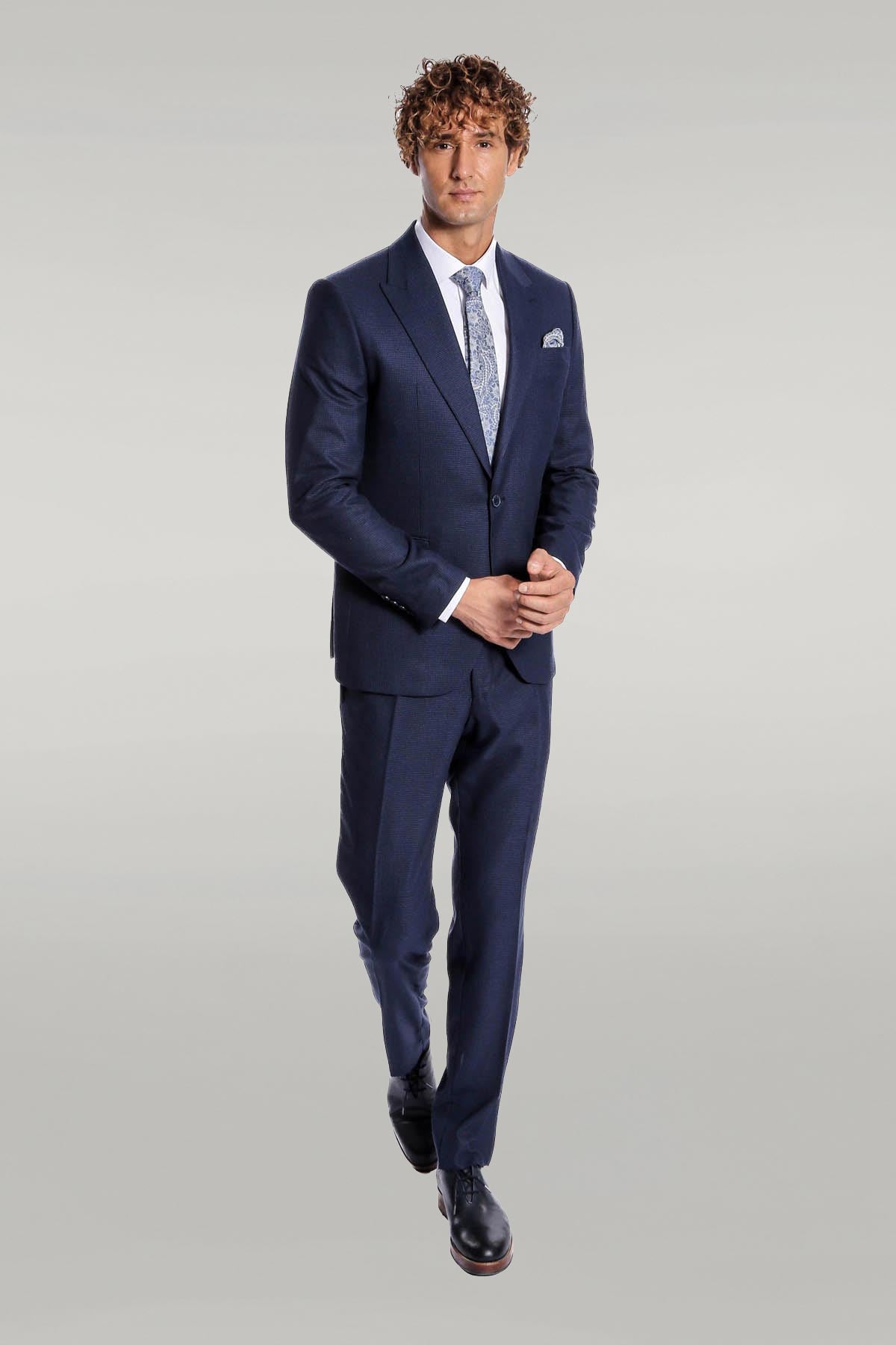 Two Piece Patterned Navy Blue Men Suit