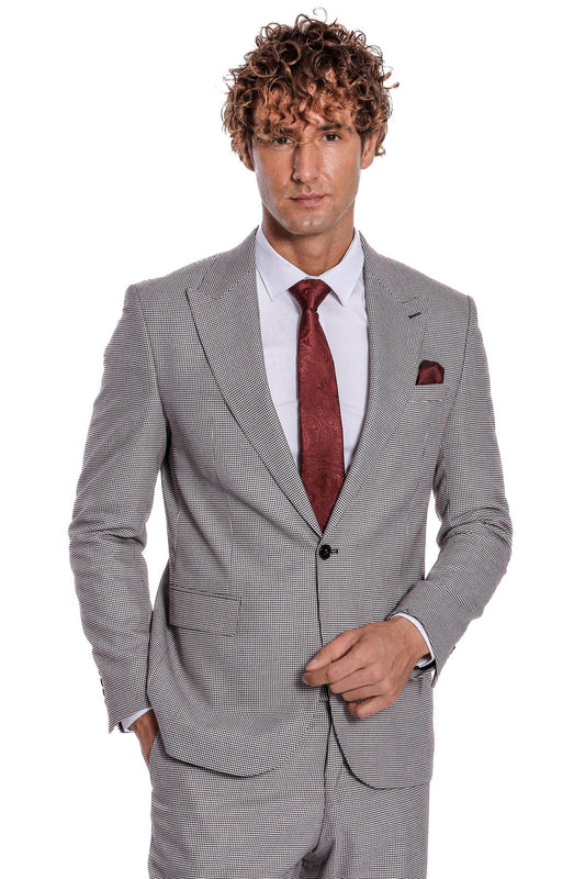 Two Piece Patterned Grey Men Suit