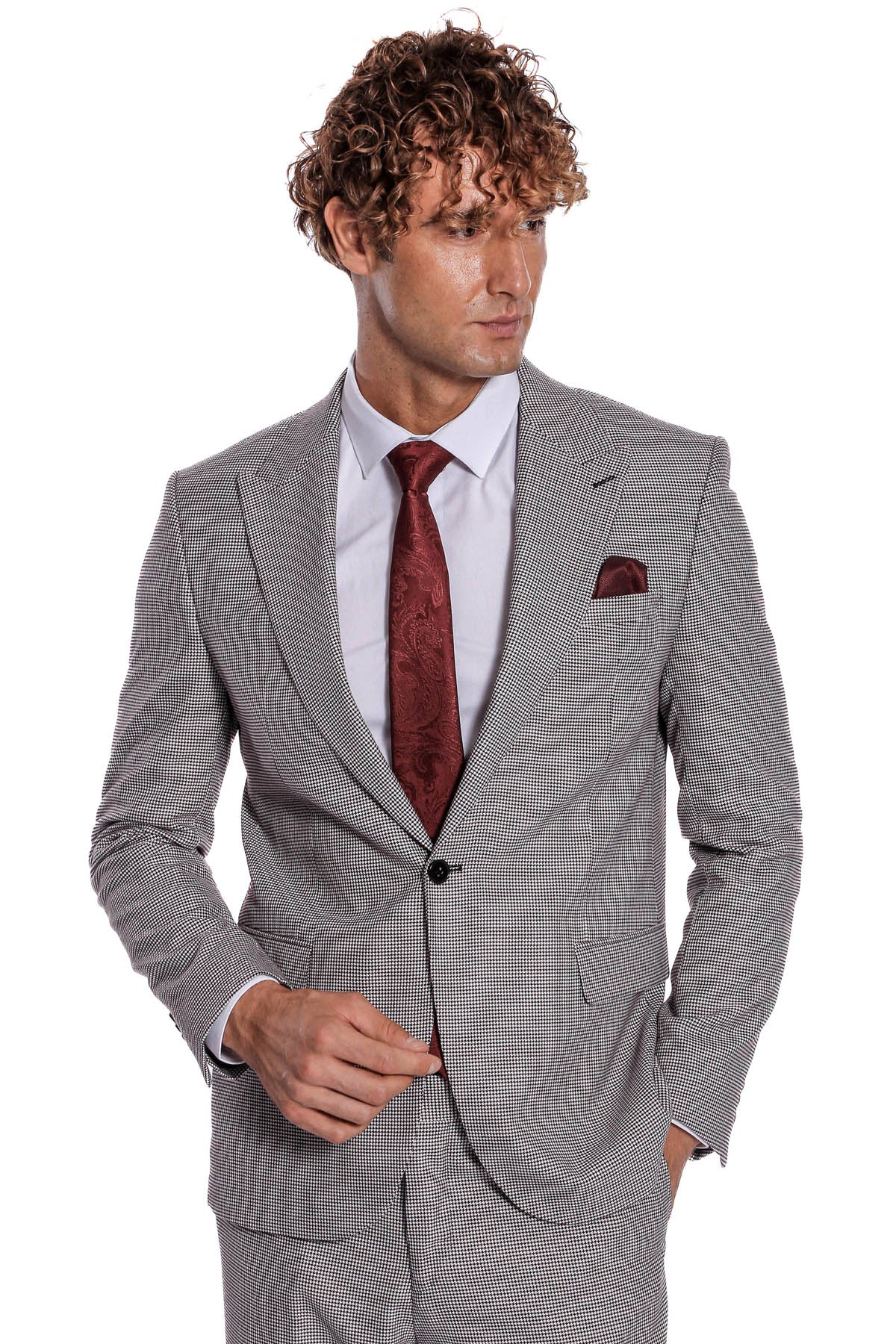 Two Piece Patterned Grey Men Suit