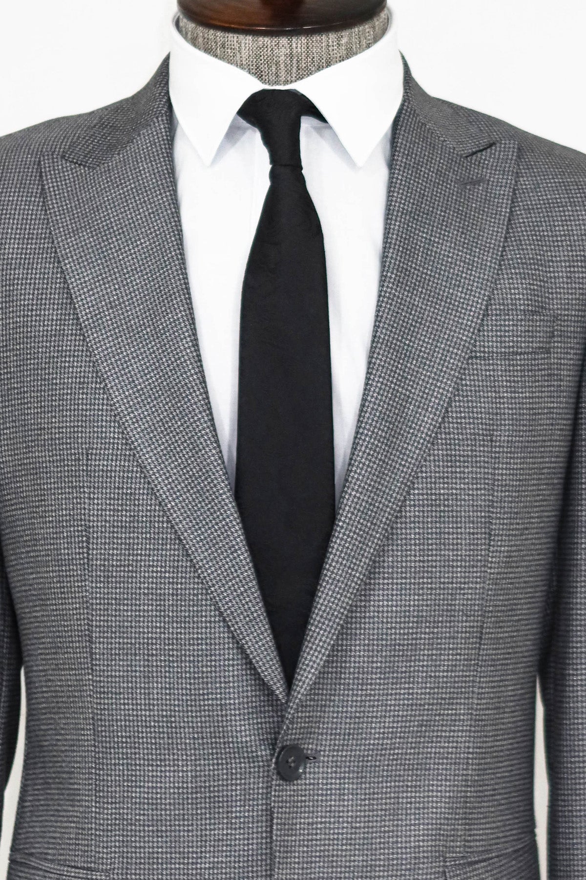 KOALA SYDNEY Slim Fit Houndstooth Patterned 2 Piece Grey Men Suit
