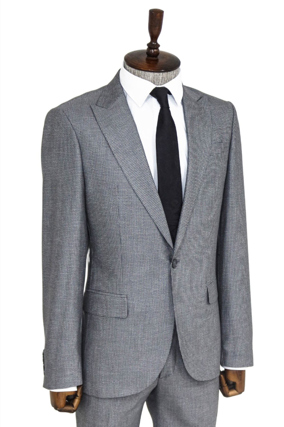 KOALA SYDNEY Slim Fit Houndstooth Patterned 2 Piece Grey Men Suit