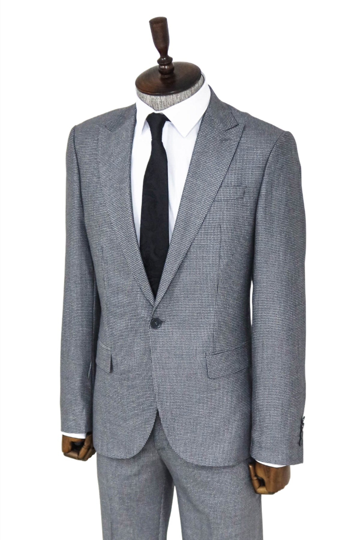 KOALA SYDNEY Slim Fit Houndstooth Patterned 2 Piece Grey Men Suit