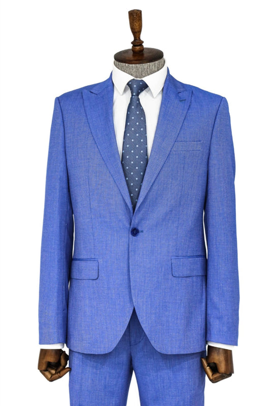 Patterned 2 Piece Slim Fit Light Blue Men Suit and Shirt Combination-