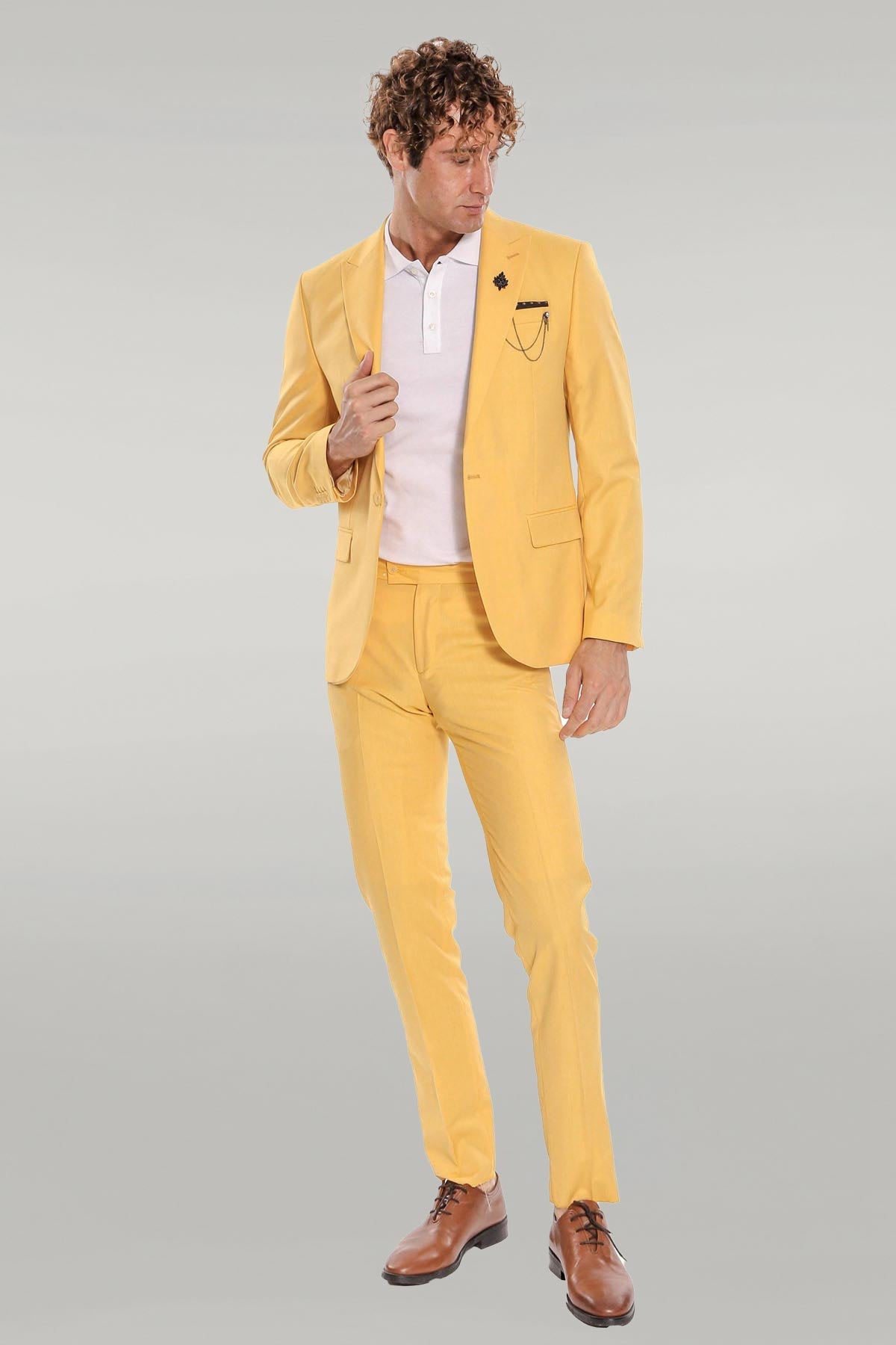 KOALA SYDNEY 2 Piece Patterned Slim Fit Yellow Men Suit -