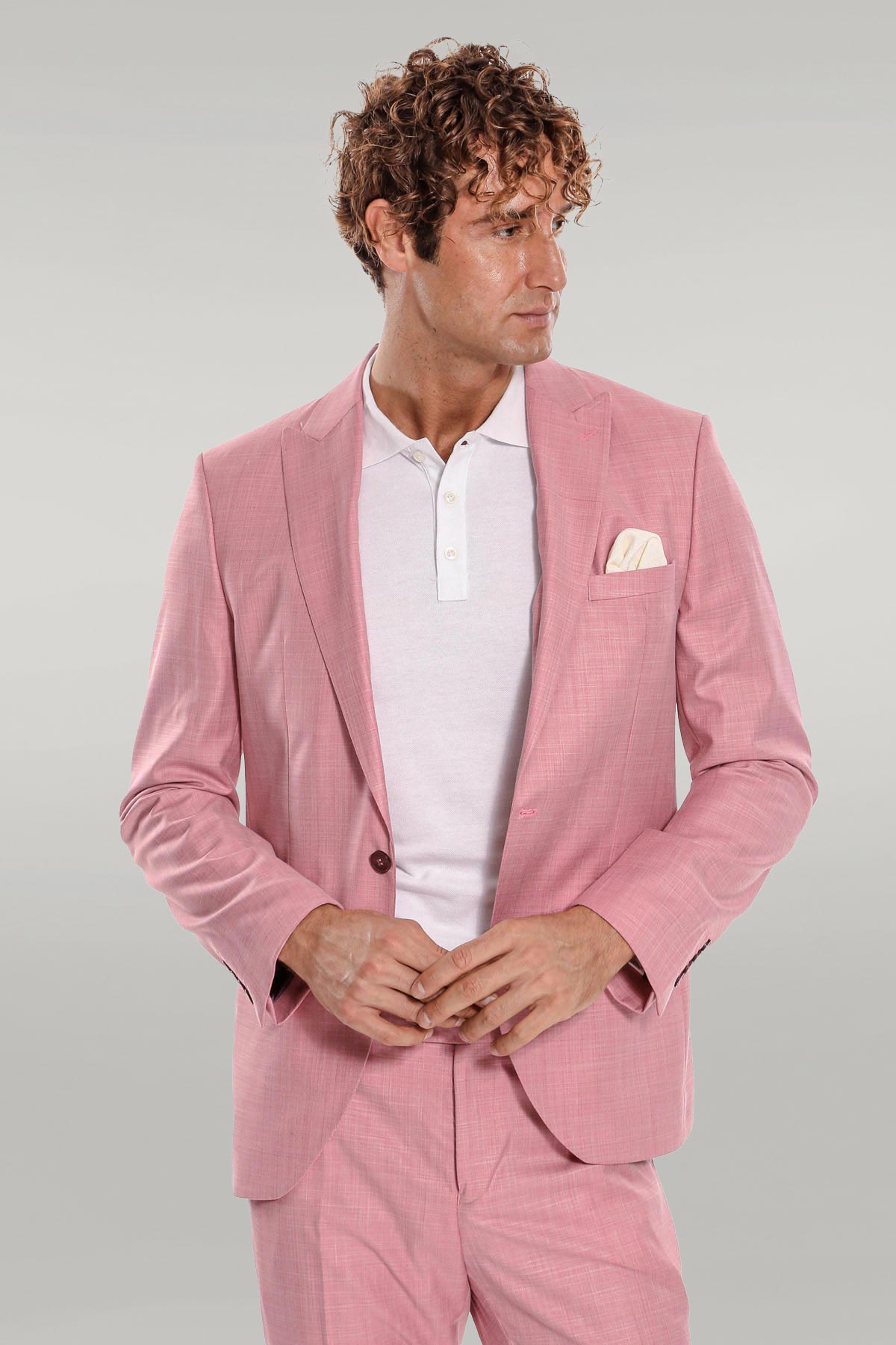 KOALA SYDNEY Patterned 2 Piece Slim Fit Pink Men Suit