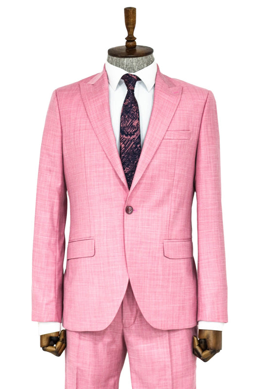 Patterned 2 Piece Slim Fit Pink Men Suit and Shirt Combination -