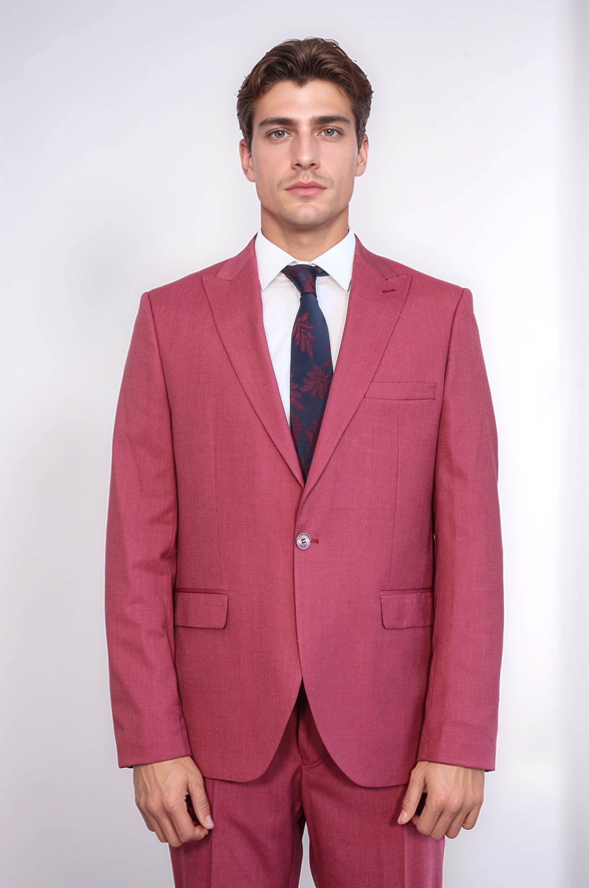 KOALA SYDNEY 2 Piece Patterned Slim Fit Magenta Men Suit -