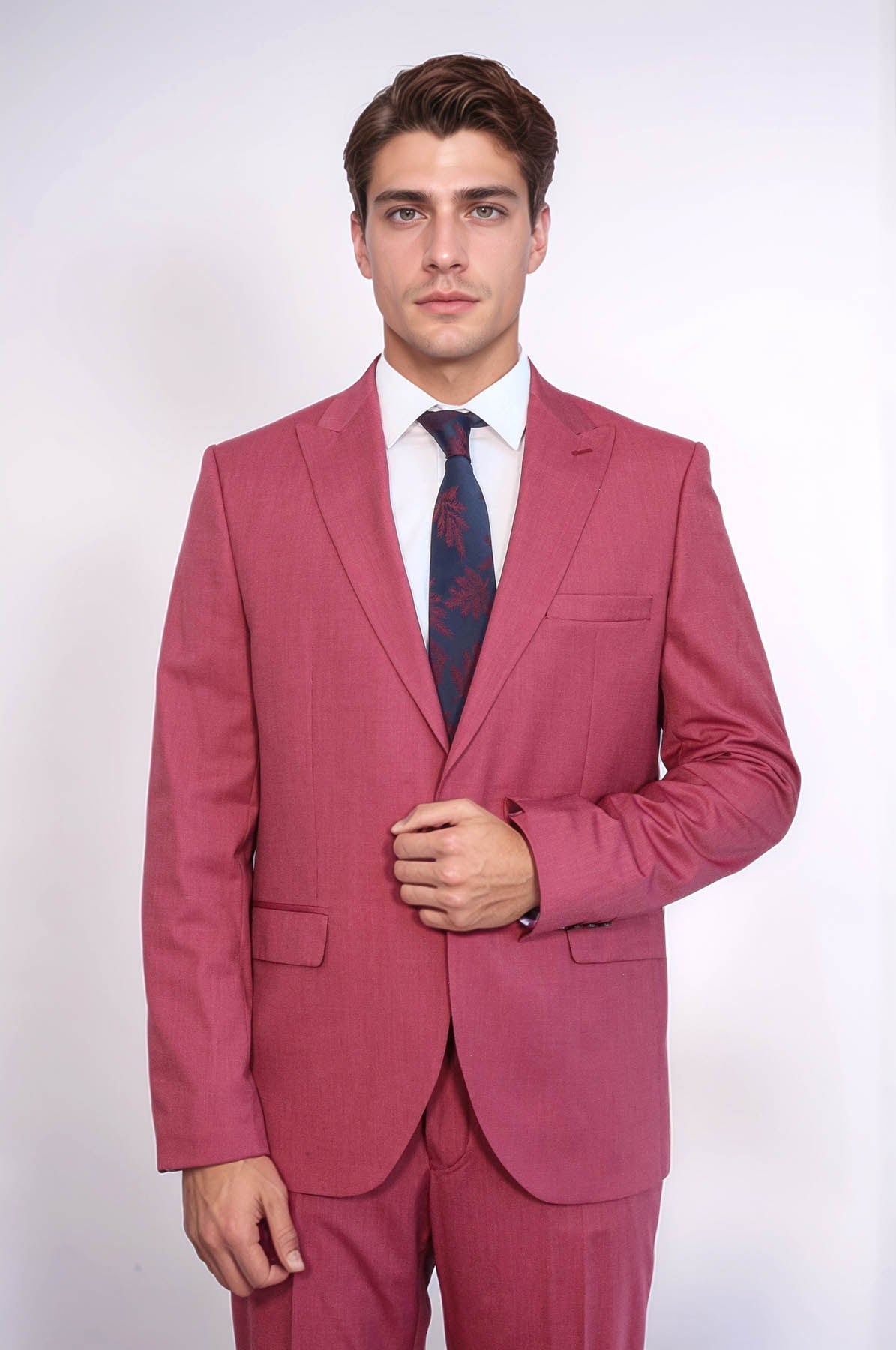 KOALA SYDNEY 2 Piece Patterned Slim Fit Magenta Men Suit -