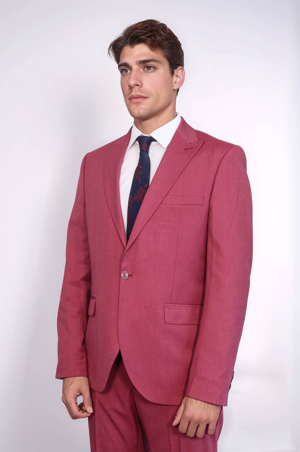 KOALA SYDNEY 2 Piece Patterned Slim Fit Magenta Men Suit -
