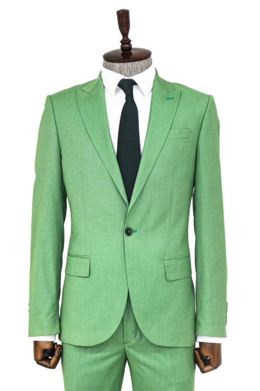 2 Piece Patterned Slim Fit Green Men Suit and Shirt Combination -