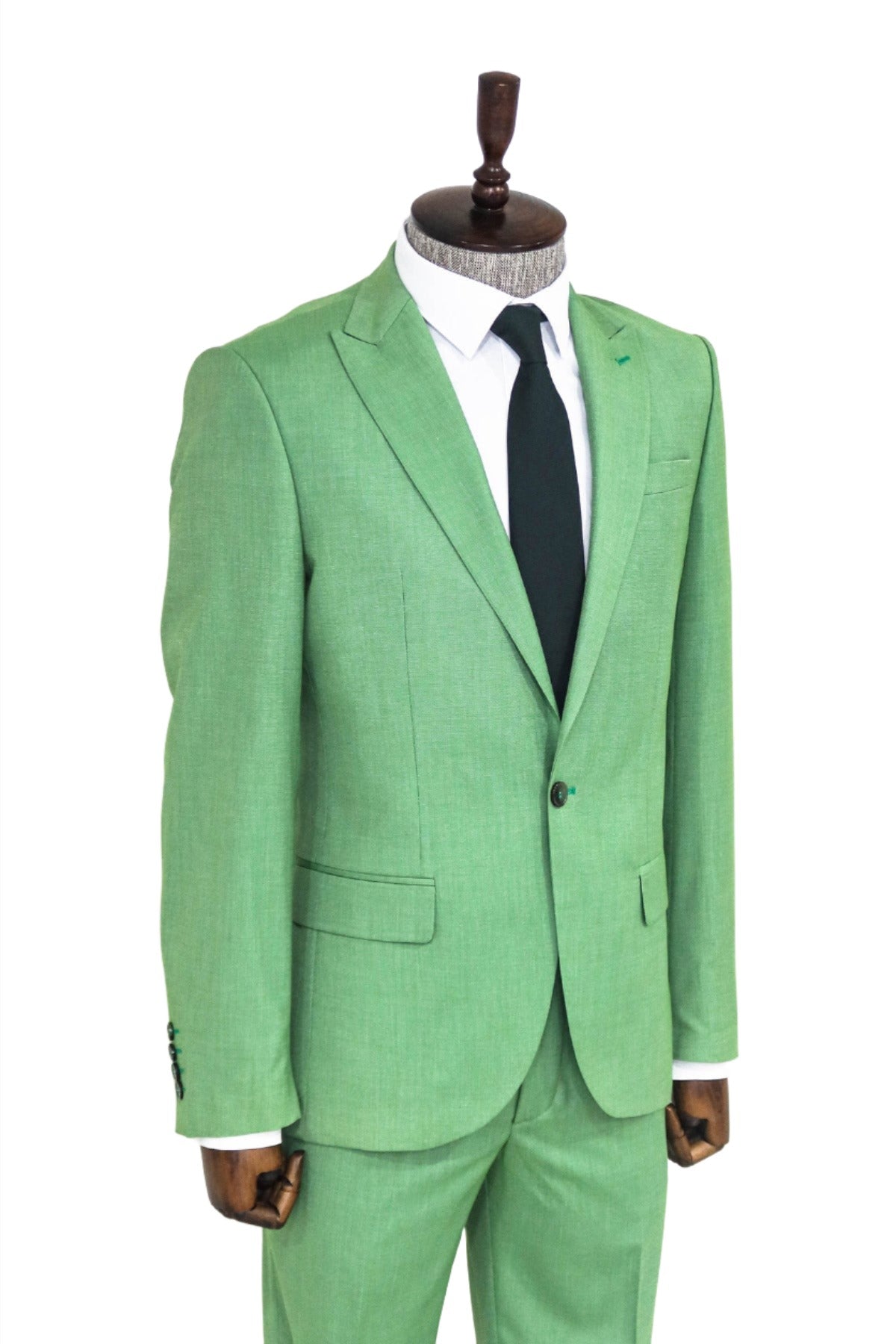 2 Piece Patterned Slim Fit Green Men Suit and Shirt Combination -