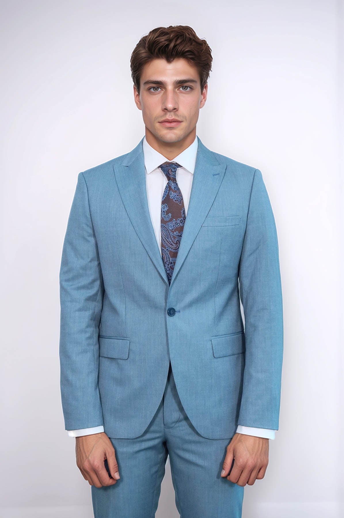 Patterned 2 Piece Slim Fit Oil Green Men Suit
