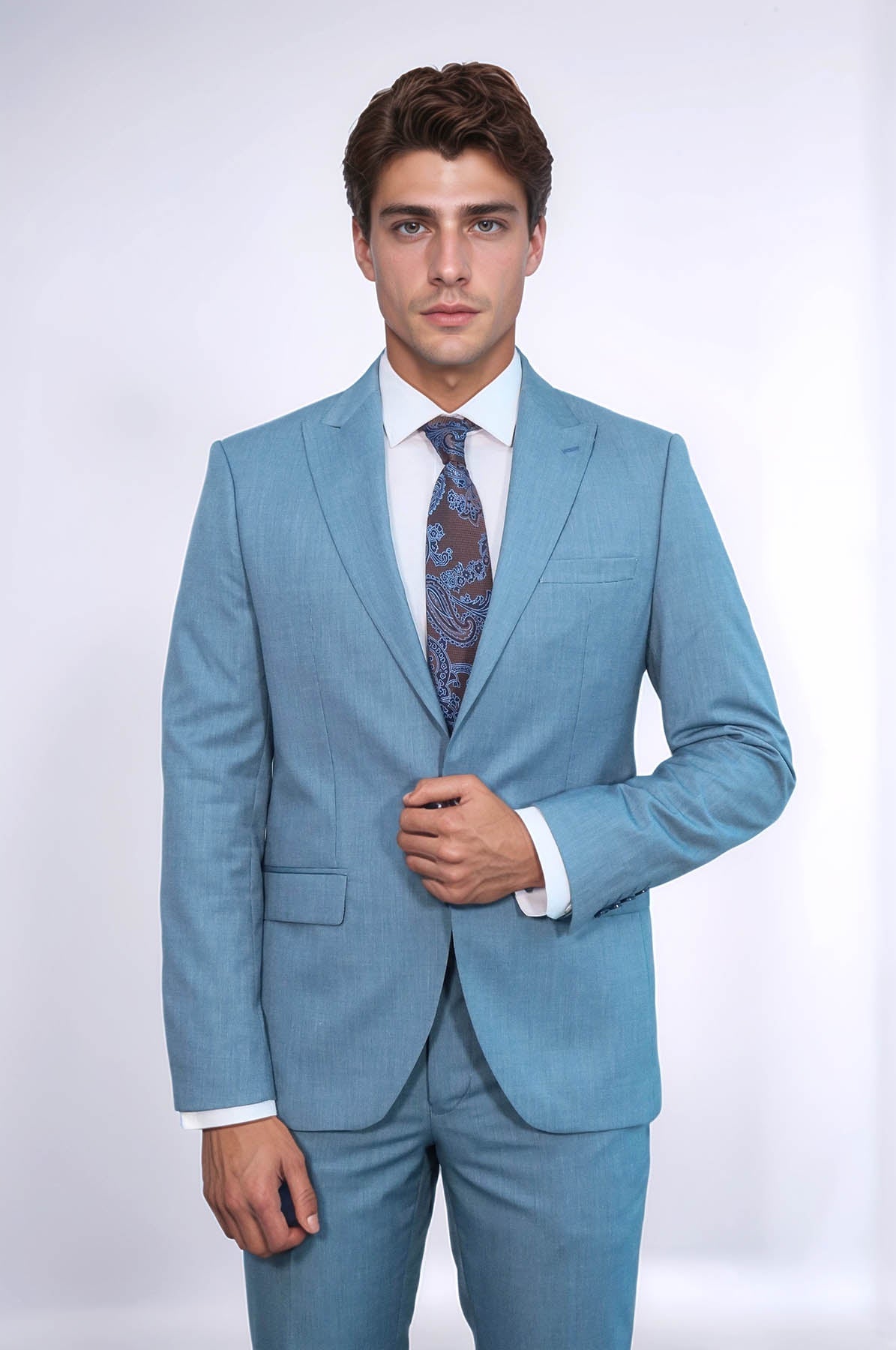 Patterned 2 Piece Slim Fit Oil Green Men Suit