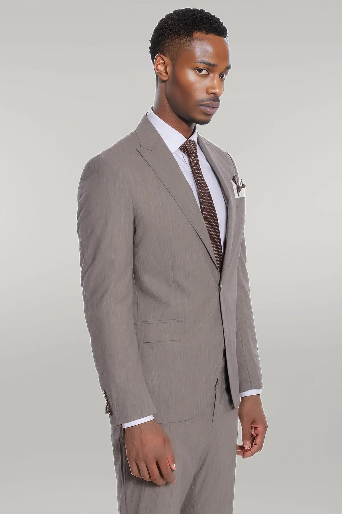 Plain 2 Piece Slim Fit Dark Grey Men Suit