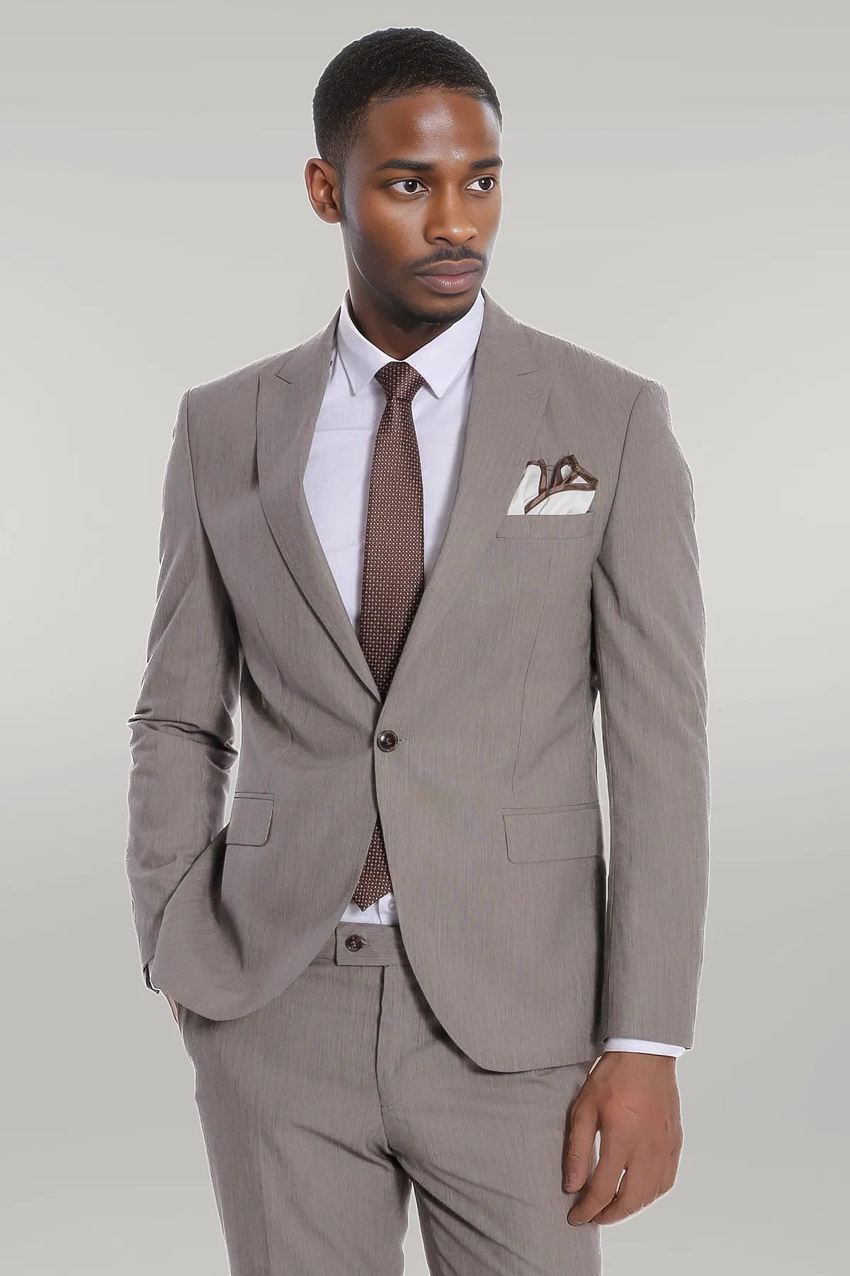 Plain 2 Piece Slim Fit Dark Grey Men Suit