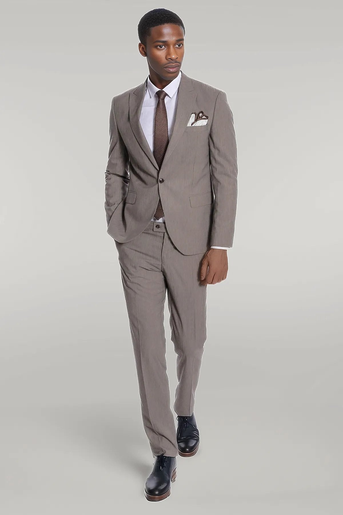 Plain 2 Piece Slim Fit Dark Grey Men Suit
