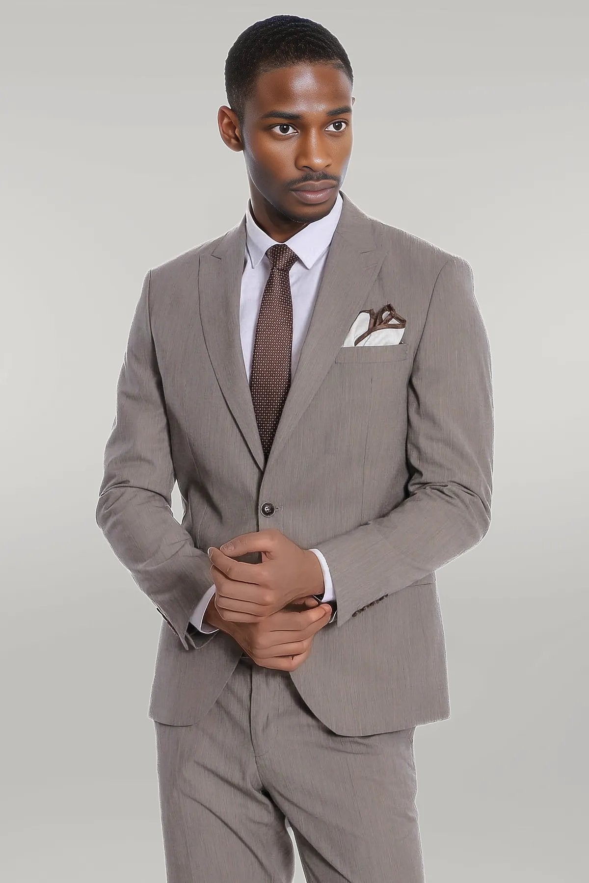 Plain 2 Piece Slim Fit Dark Grey Men Suit