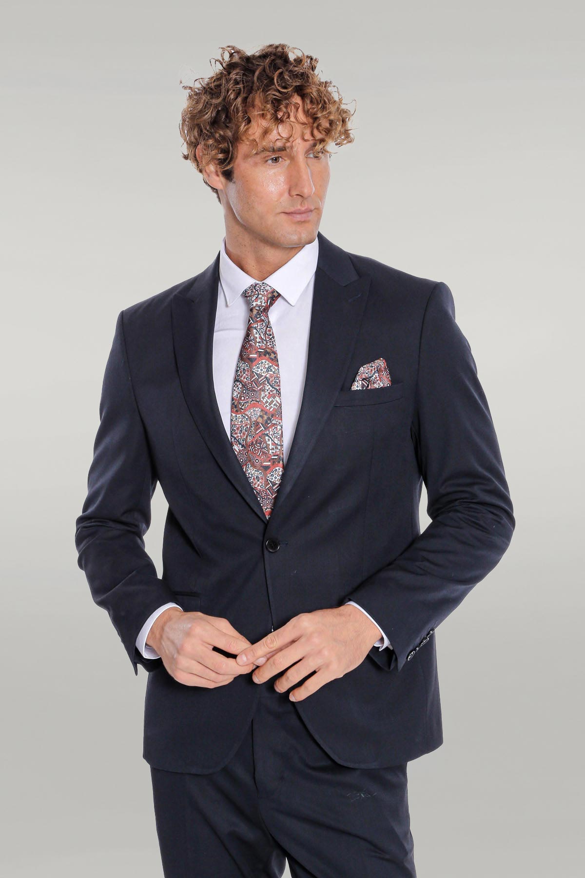 Plain 2 Piece Slim Fit Dark Blue Men Suit