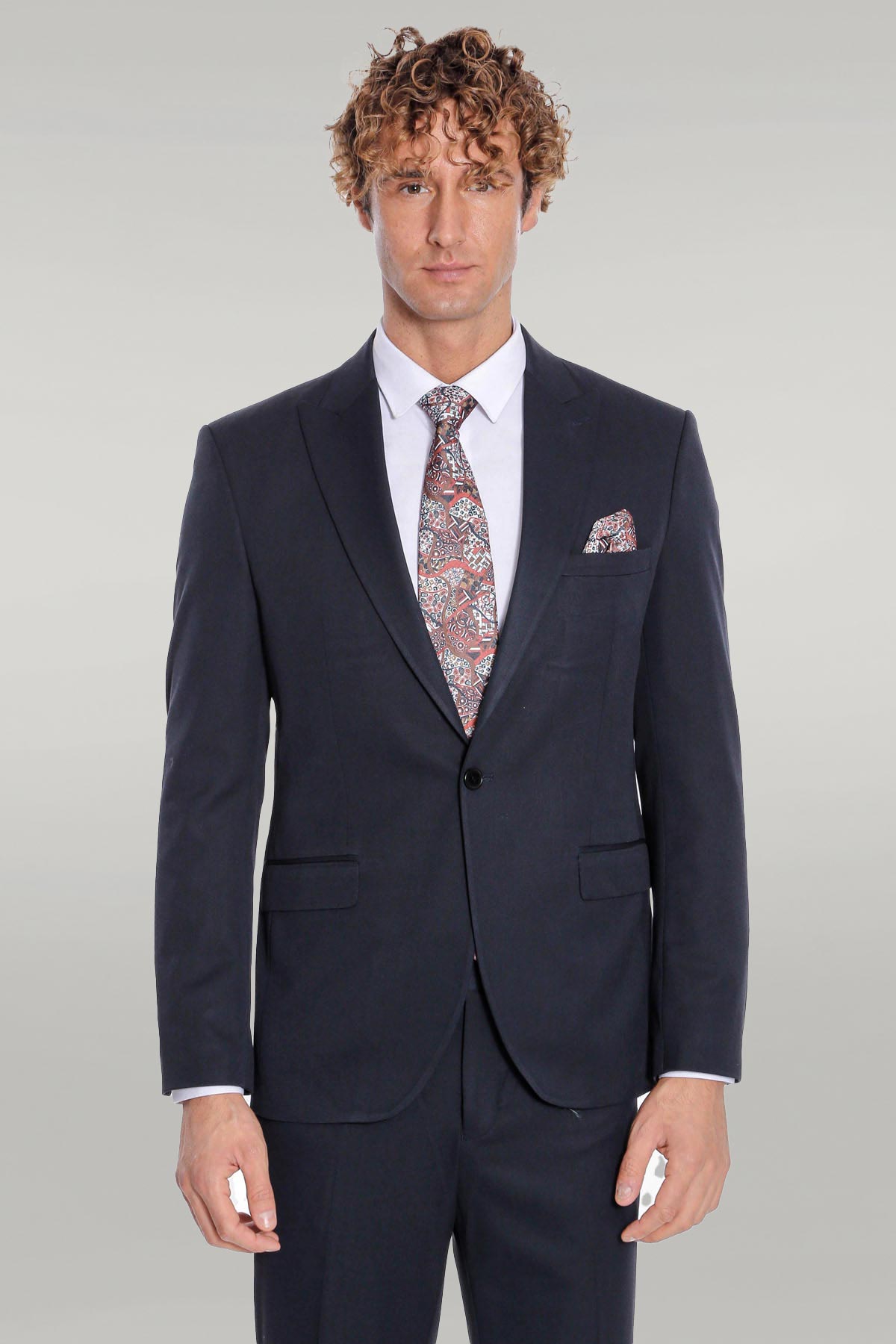 Plain 2 Piece Slim Fit Dark Blue Men Suit