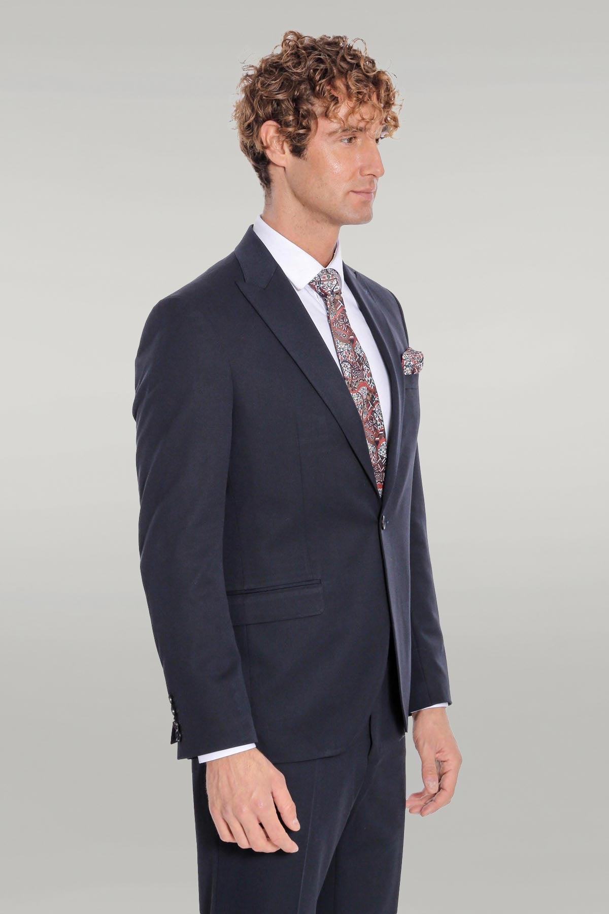 Plain 2 Piece Slim Fit Dark Blue Men Suit
