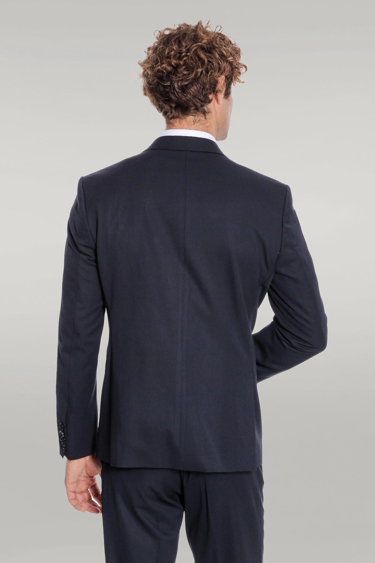 Plain 2 Piece Slim Fit Dark Blue Men Suit