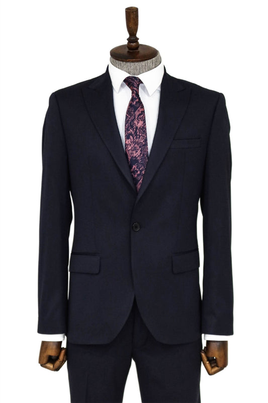 Plain 2 Piece Slim Fit Dark Blue Men Suit and Shirt Combination-