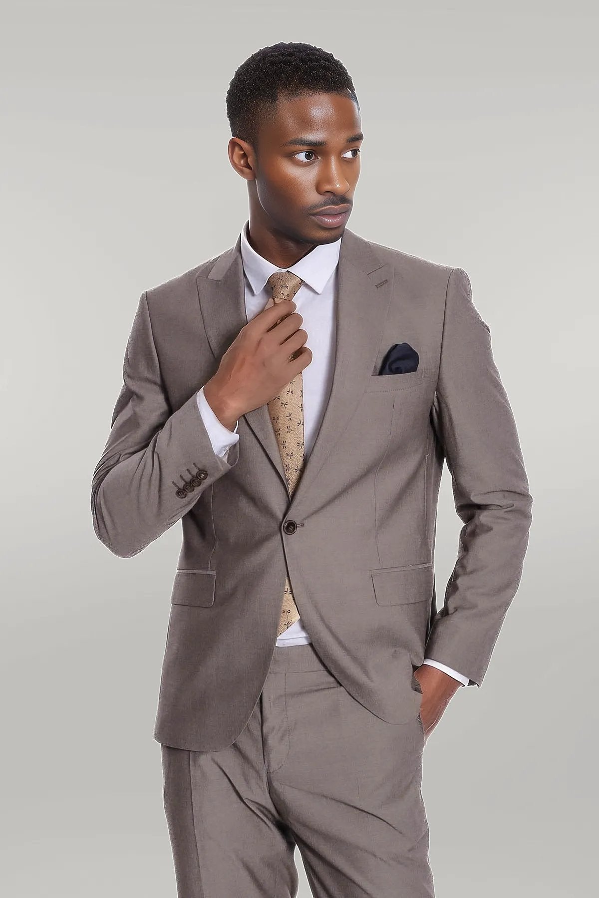 KOALA SYDNEY Plain 2 Piece Slim Fit Light Brown Men Suit -