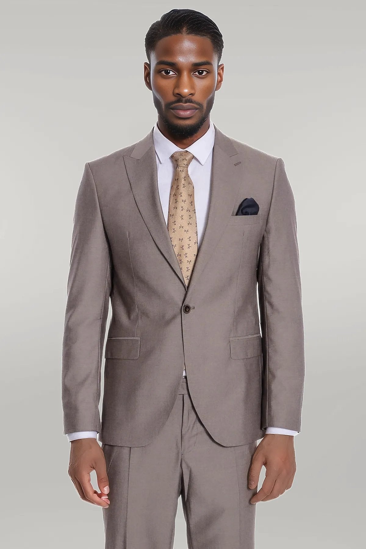 KOALA SYDNEY Plain 2 Piece Slim Fit Light Brown Men Suit -