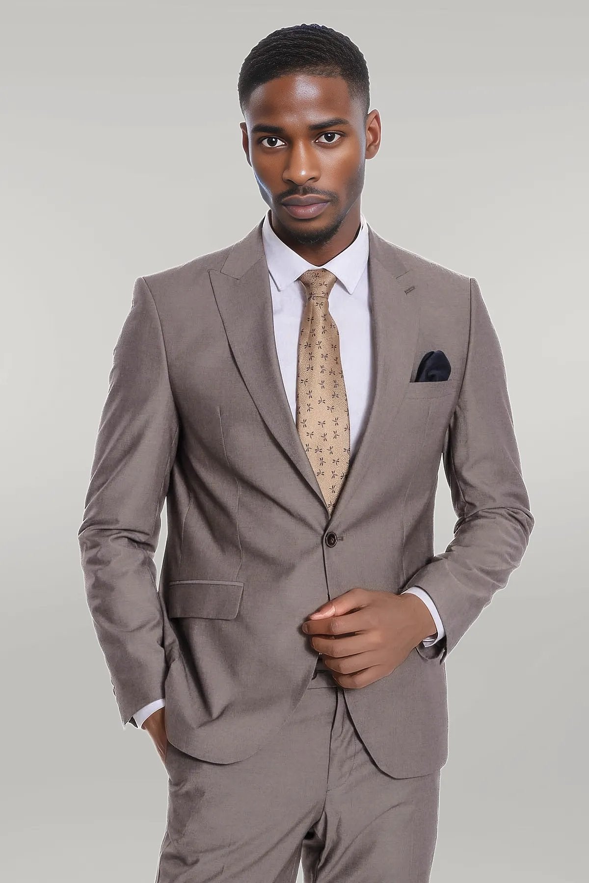 KOALA SYDNEY Plain 2 Piece Slim Fit Light Brown Men Suit -