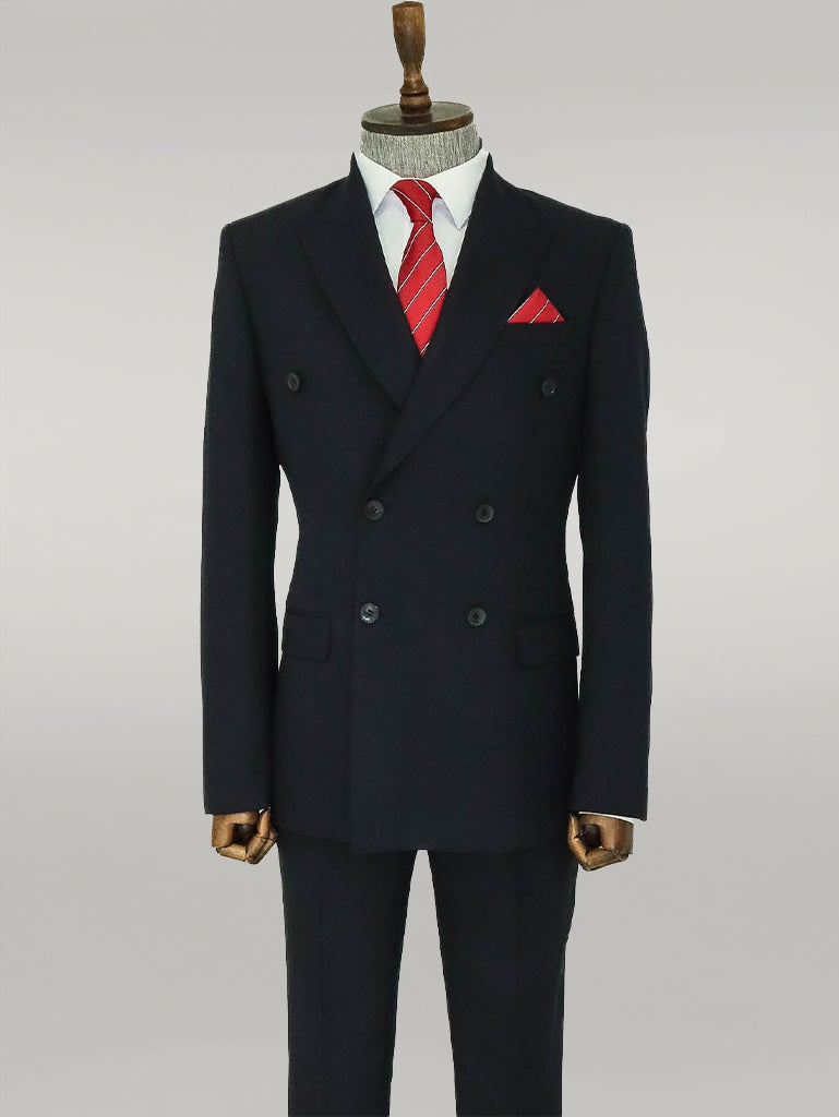 Wide Peak Lapel Patterned Double Breasted Black Men Suit