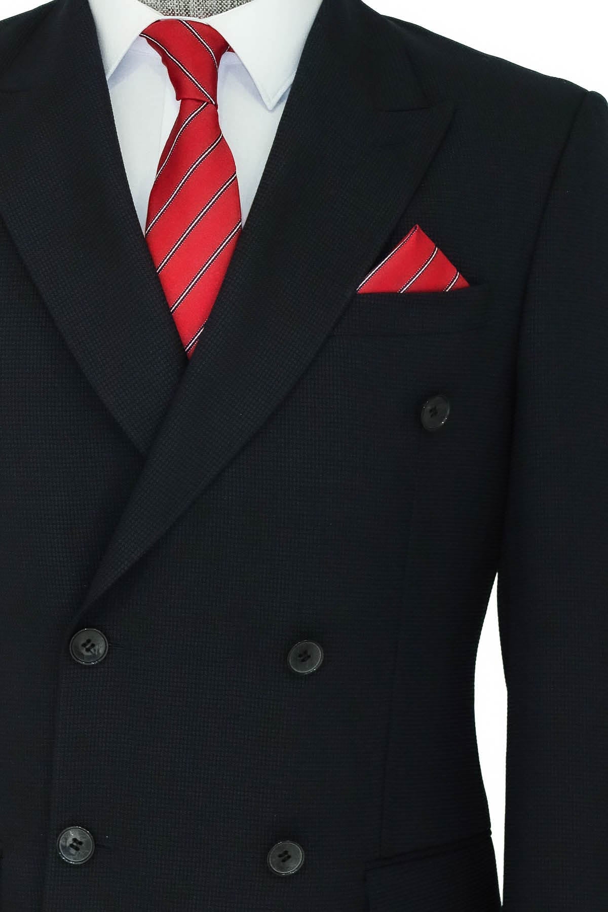 Wide Peak Lapel Patterned Double Breasted Black Men Suit
