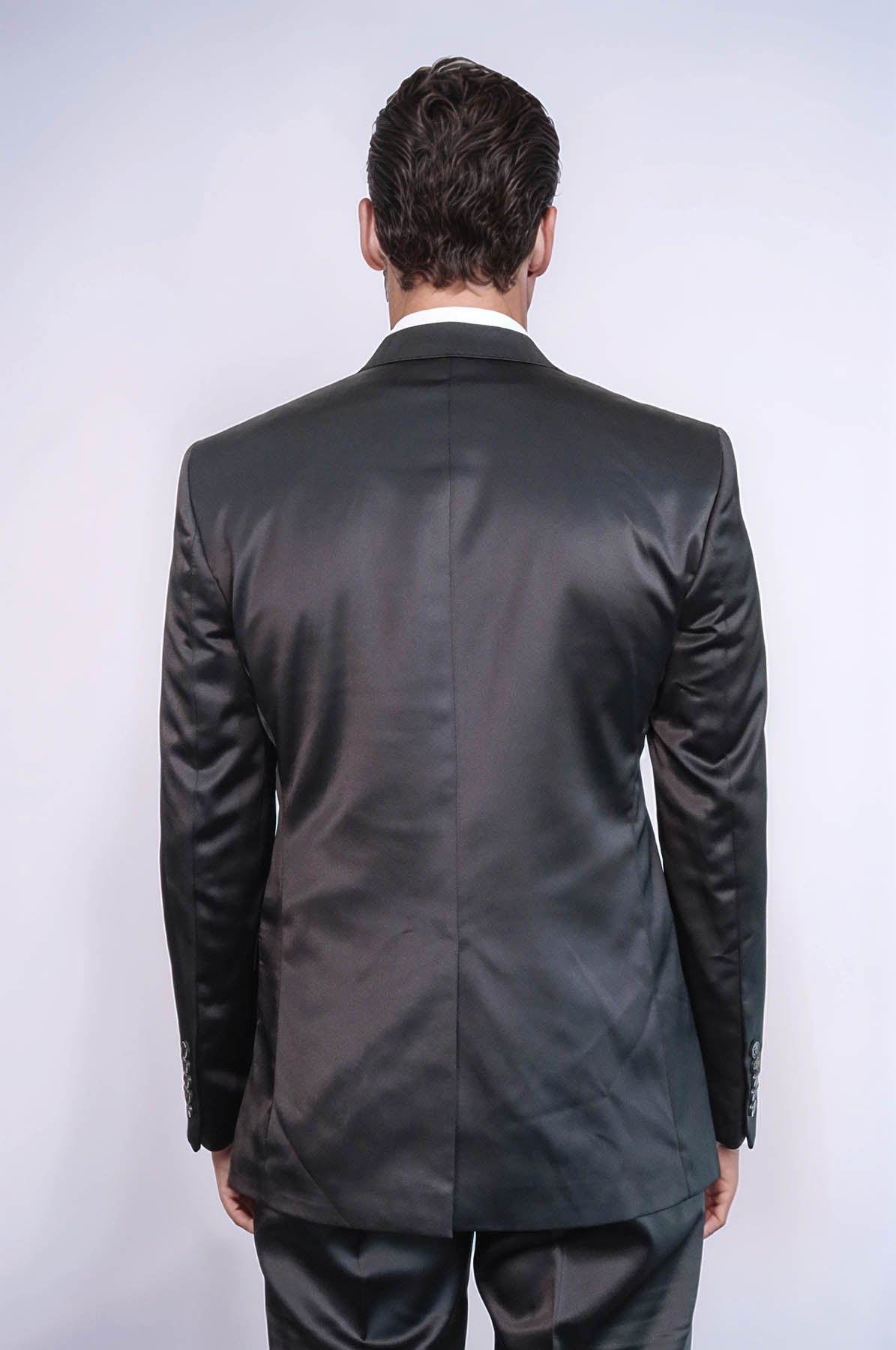 KOALA SYDNEY Two Piece Two Buttons Modeled Lapel Satin Black Men Groom Suit