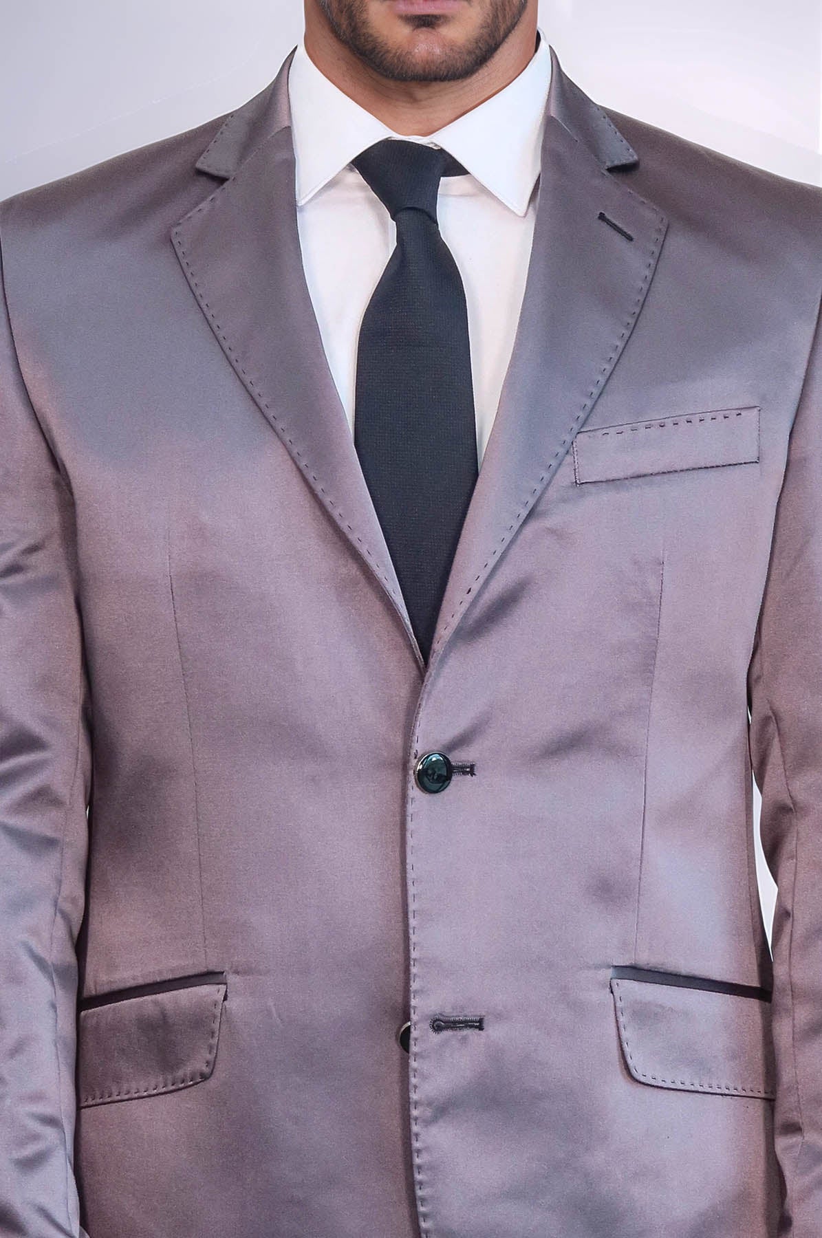 KOALA SYDNEY Two Piece Two Buttons Modeled Lapel Satin Grey Men Groom Suit