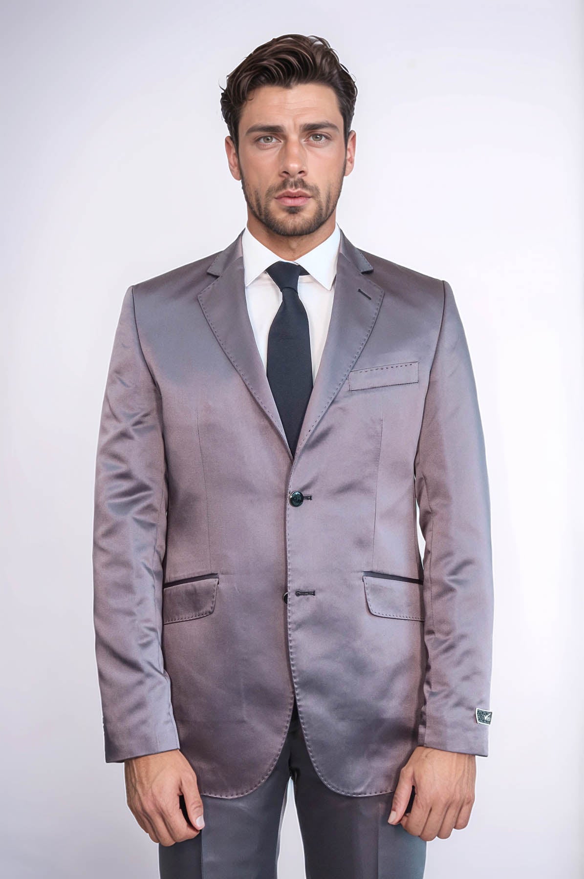 KOALA SYDNEY Two Piece Two Buttons Modeled Lapel Satin Grey Men Groom Suit