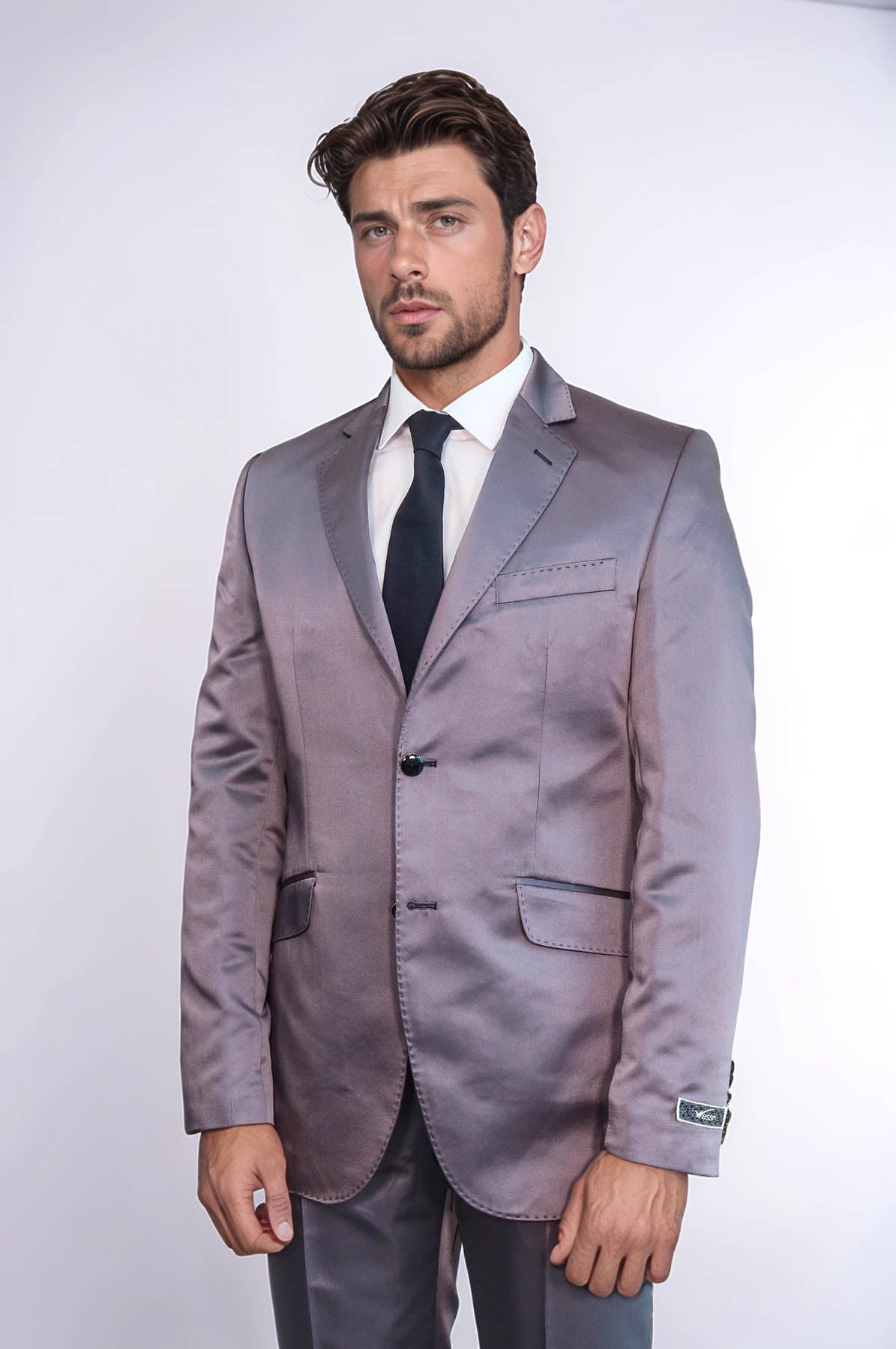 KOALA SYDNEY Two Piece Two Buttons Modeled Lapel Satin Grey Men Groom Suit