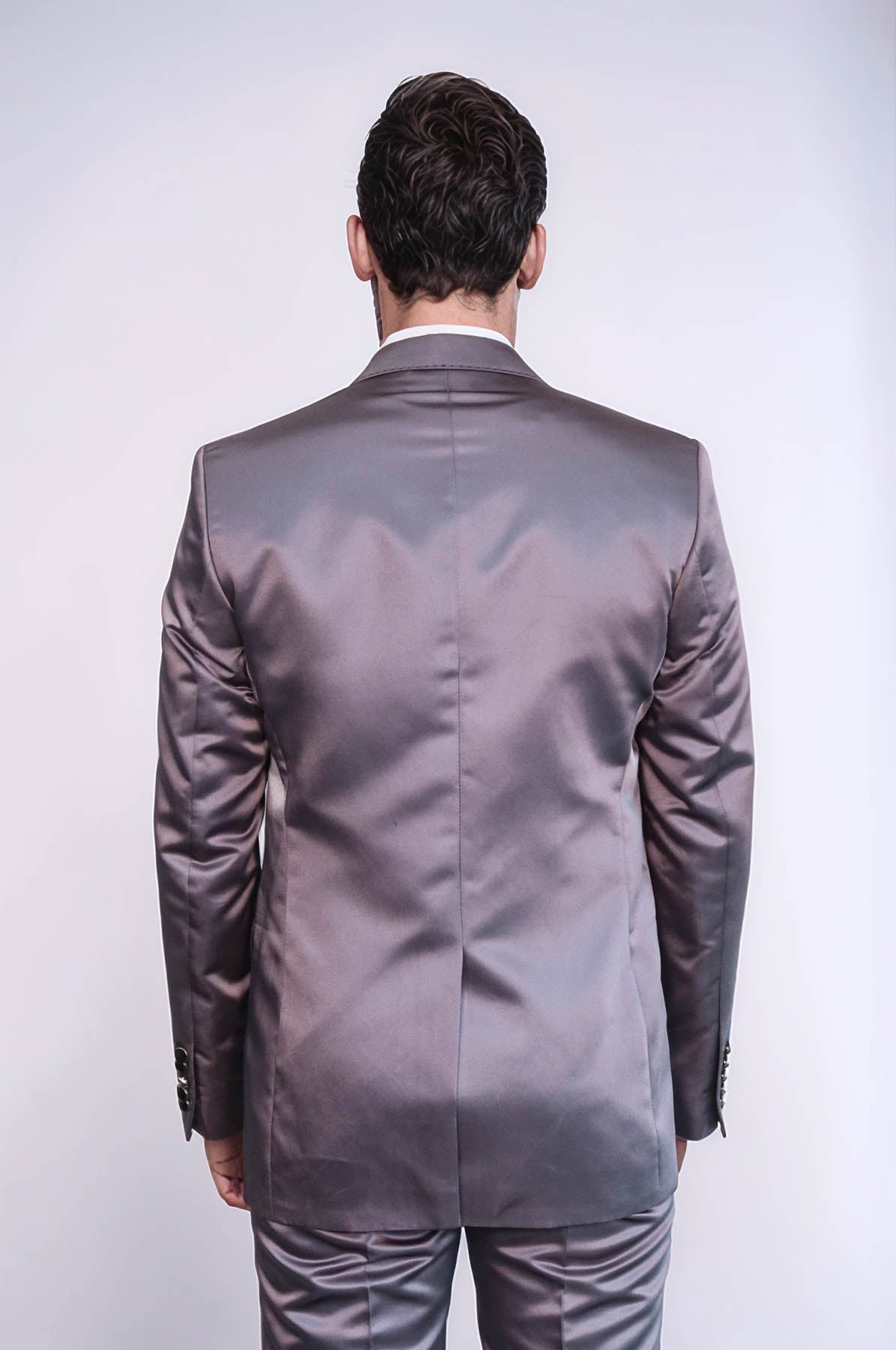 KOALA SYDNEY Two Piece Two Buttons Modeled Lapel Satin Grey Men Groom Suit