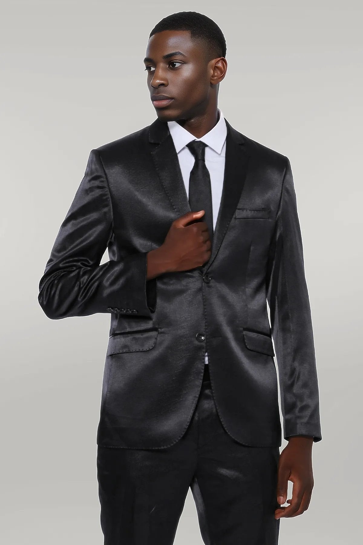 KOALA SYDNEY Two Piece Two Buttons Patterned Satin Black Men Suit