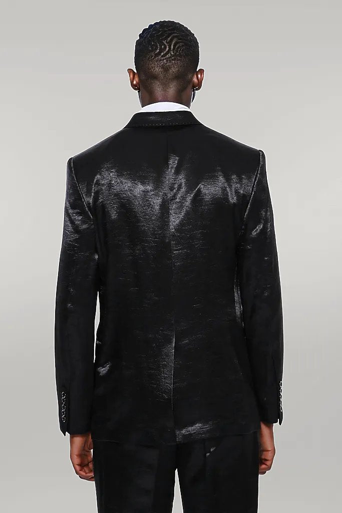KOALA SYDNEY Two Piece Two Buttons Patterned Satin Black Men Suit