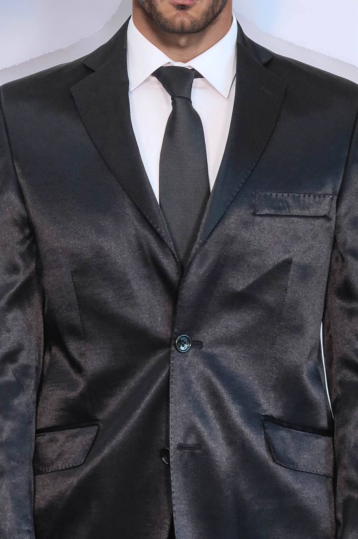 KOALA SYDNEY Two Buttons Two Piece Slim Fit Satin Black Men Suit