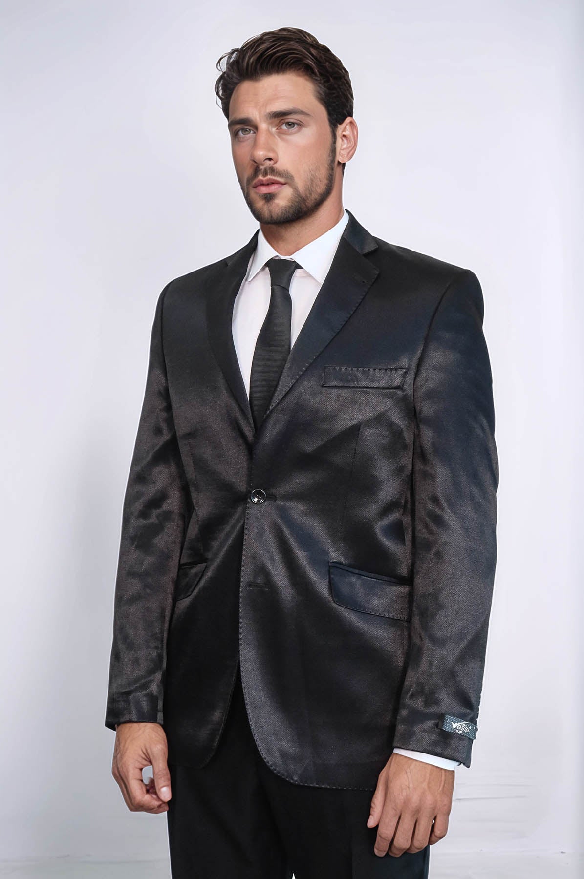 KOALA SYDNEY Two Buttons Two Piece Slim Fit Satin Black Men Suit