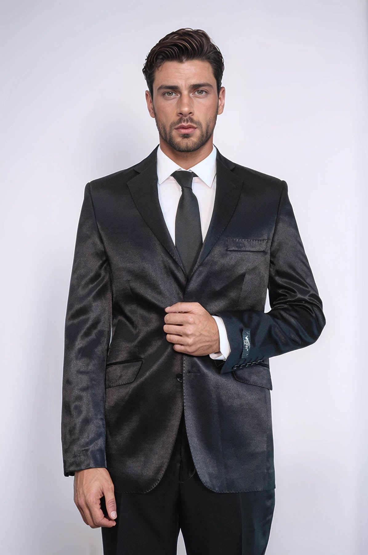 KOALA SYDNEY Two Buttons Two Piece Slim Fit Satin Black Men Suit
