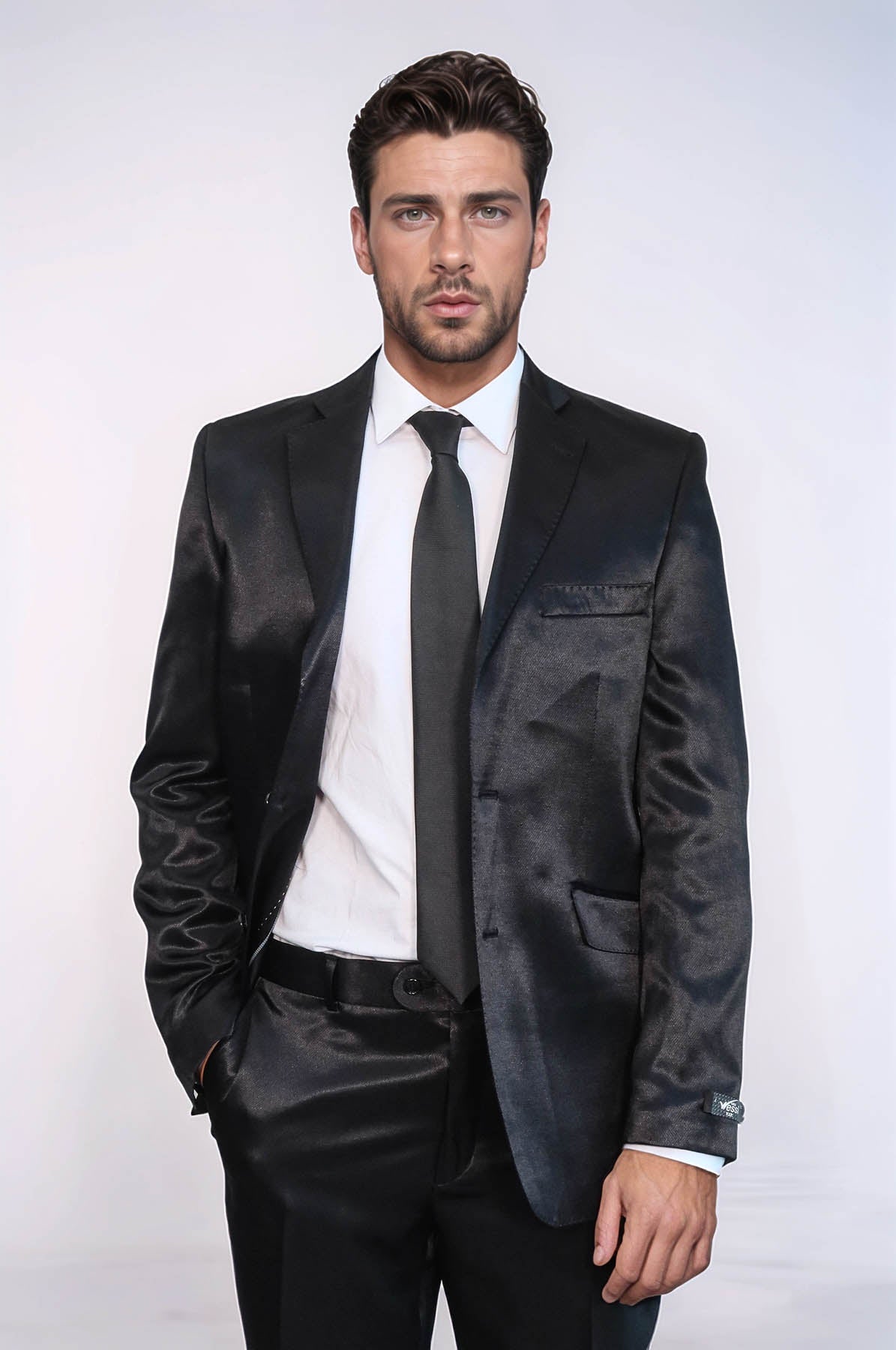 KOALA SYDNEY Two Buttons Two Piece Slim Fit Satin Black Men Suit