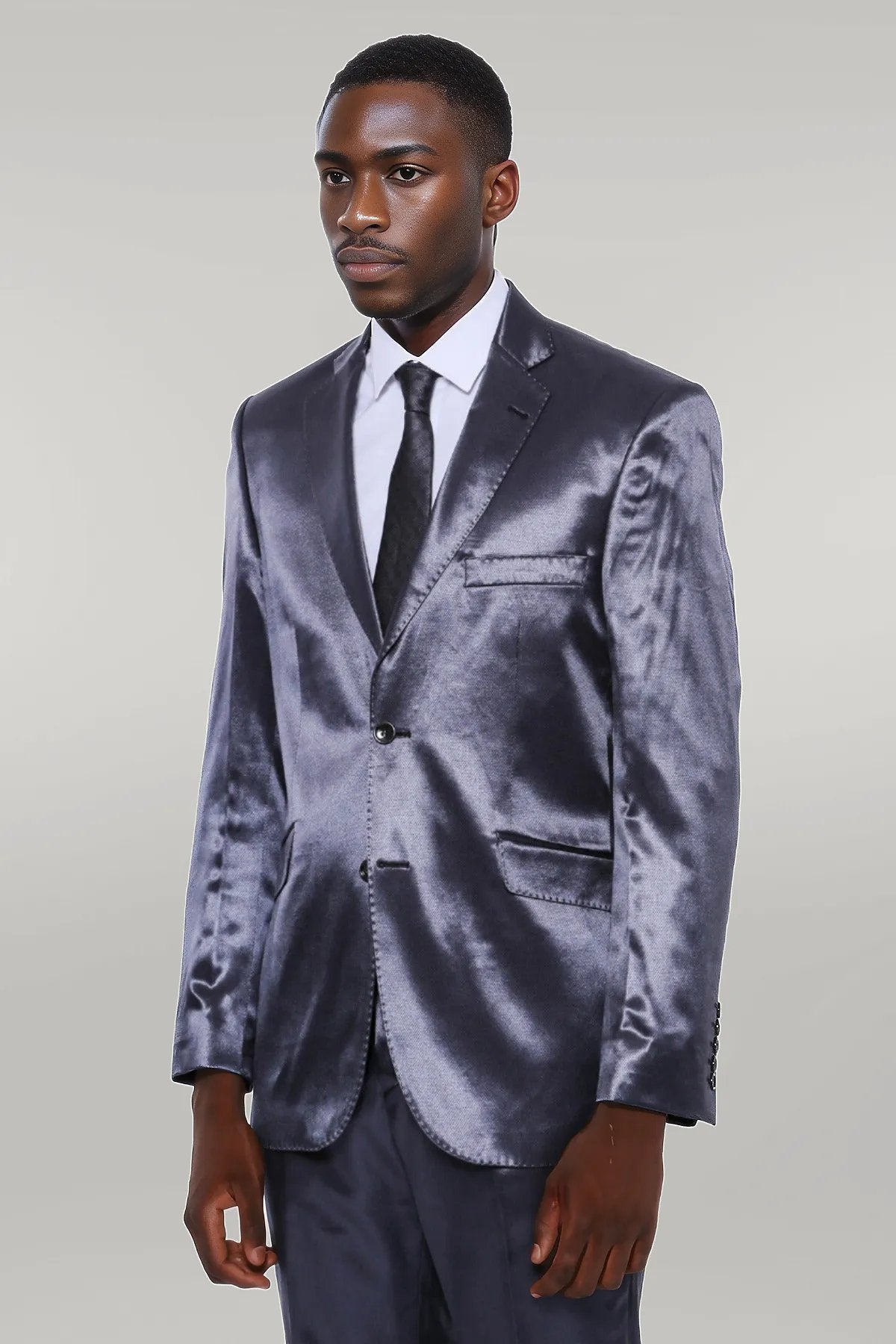 KOALA SYDNEY Two Buttons Two Piece Slim Fit Satin Navy Blue Men Suit