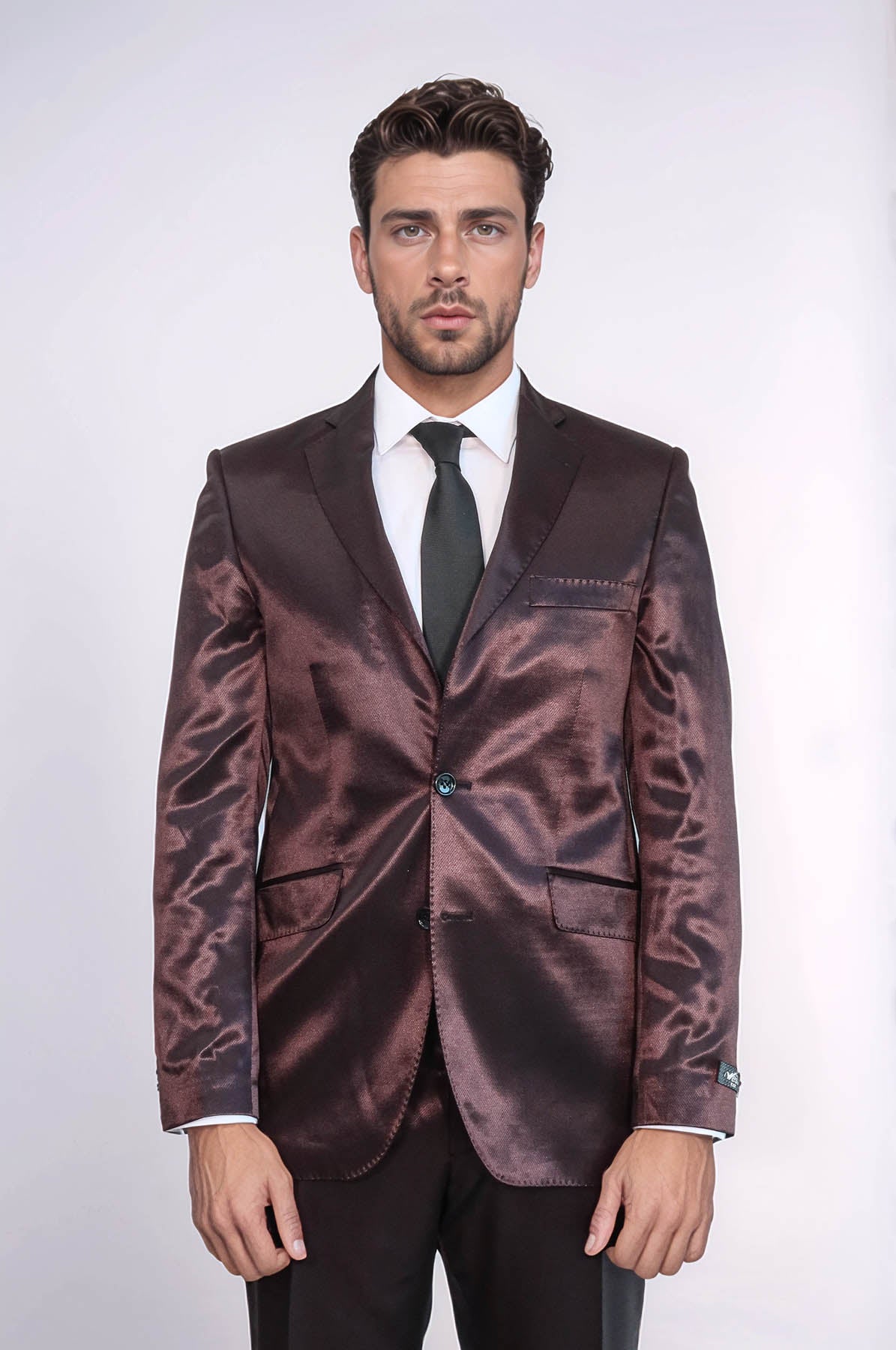KOALA SYDNEY Two Buttons Two Piece Slim Fit Satin Brown Men Suit