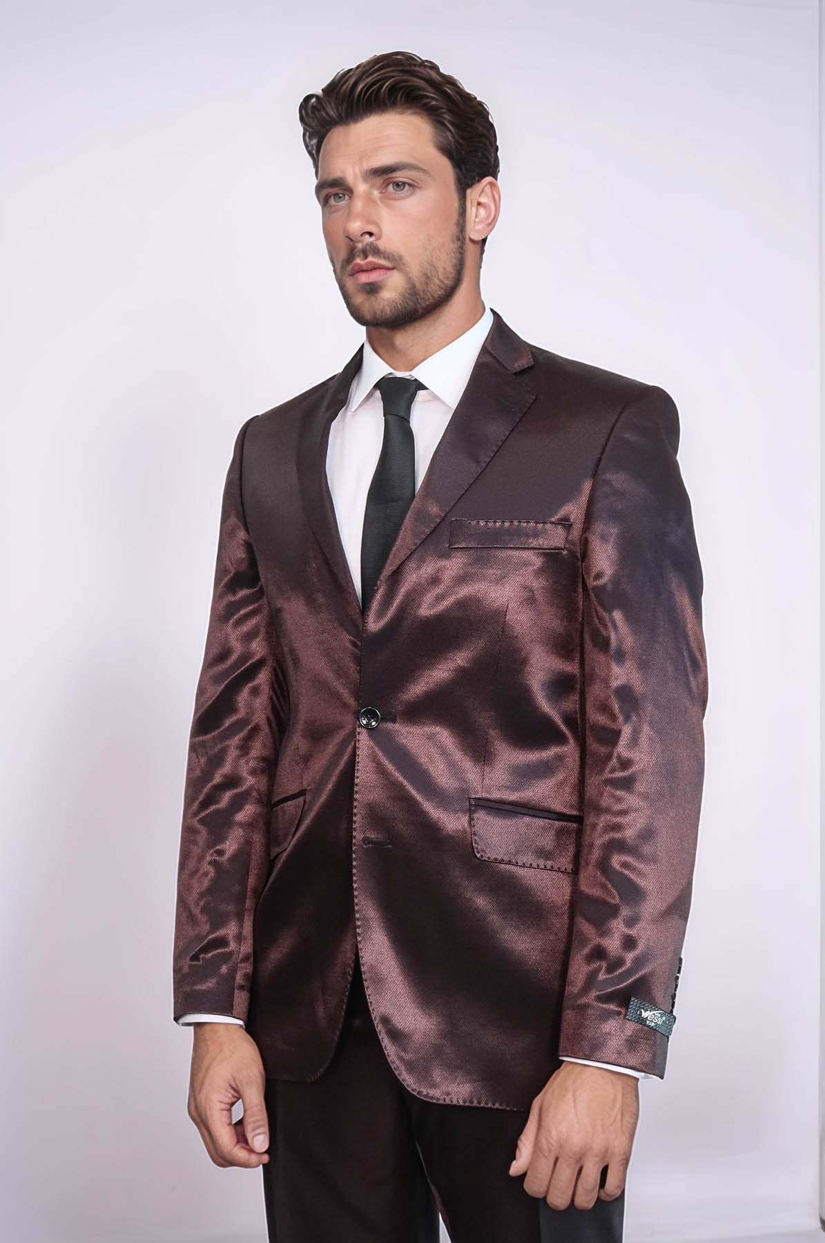 KOALA SYDNEY Two Buttons Two Piece Slim Fit Satin Brown Men Suit