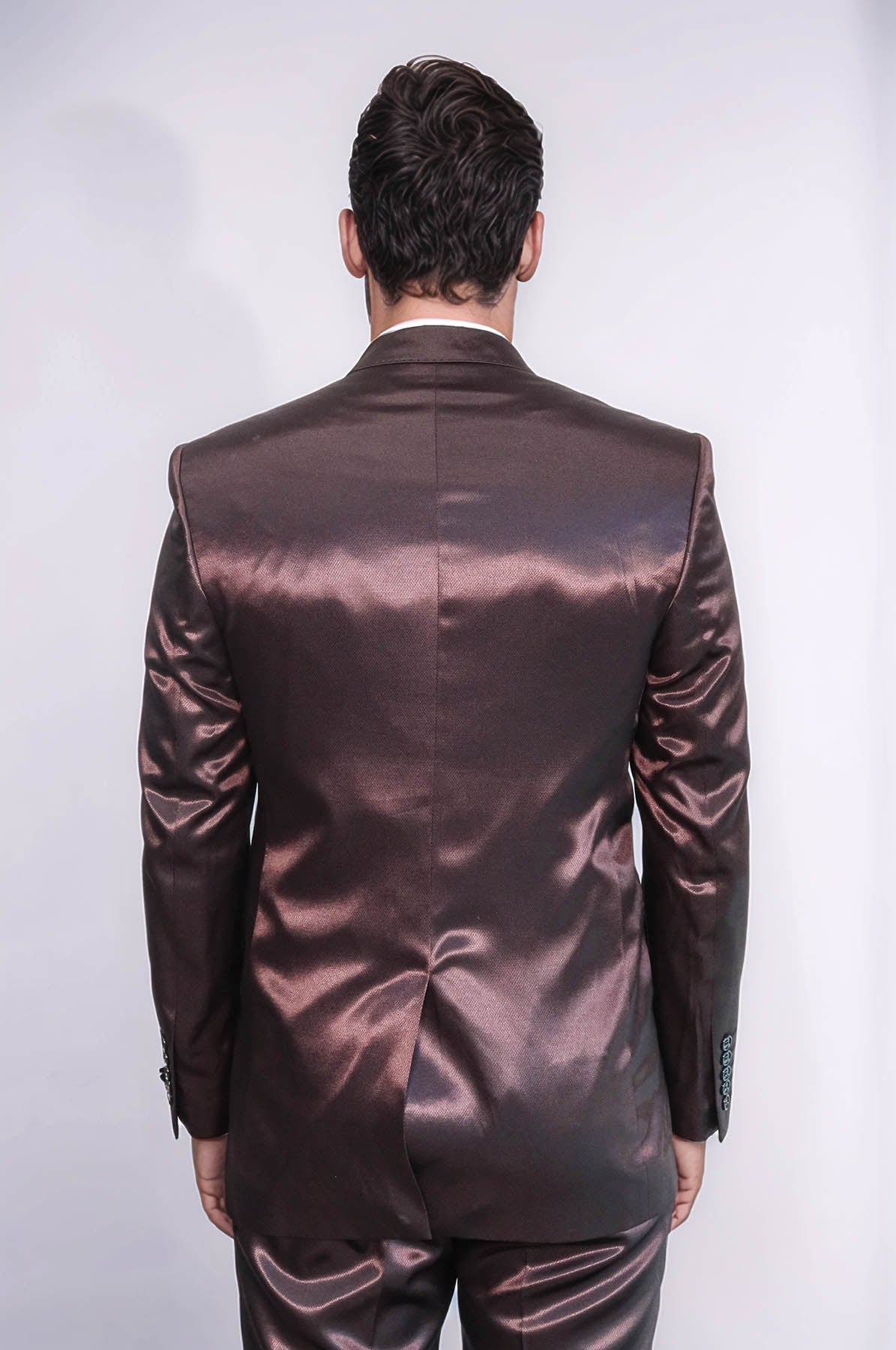 Two Buttons Two Piece Slim Fit Satin Brown Men Suit
