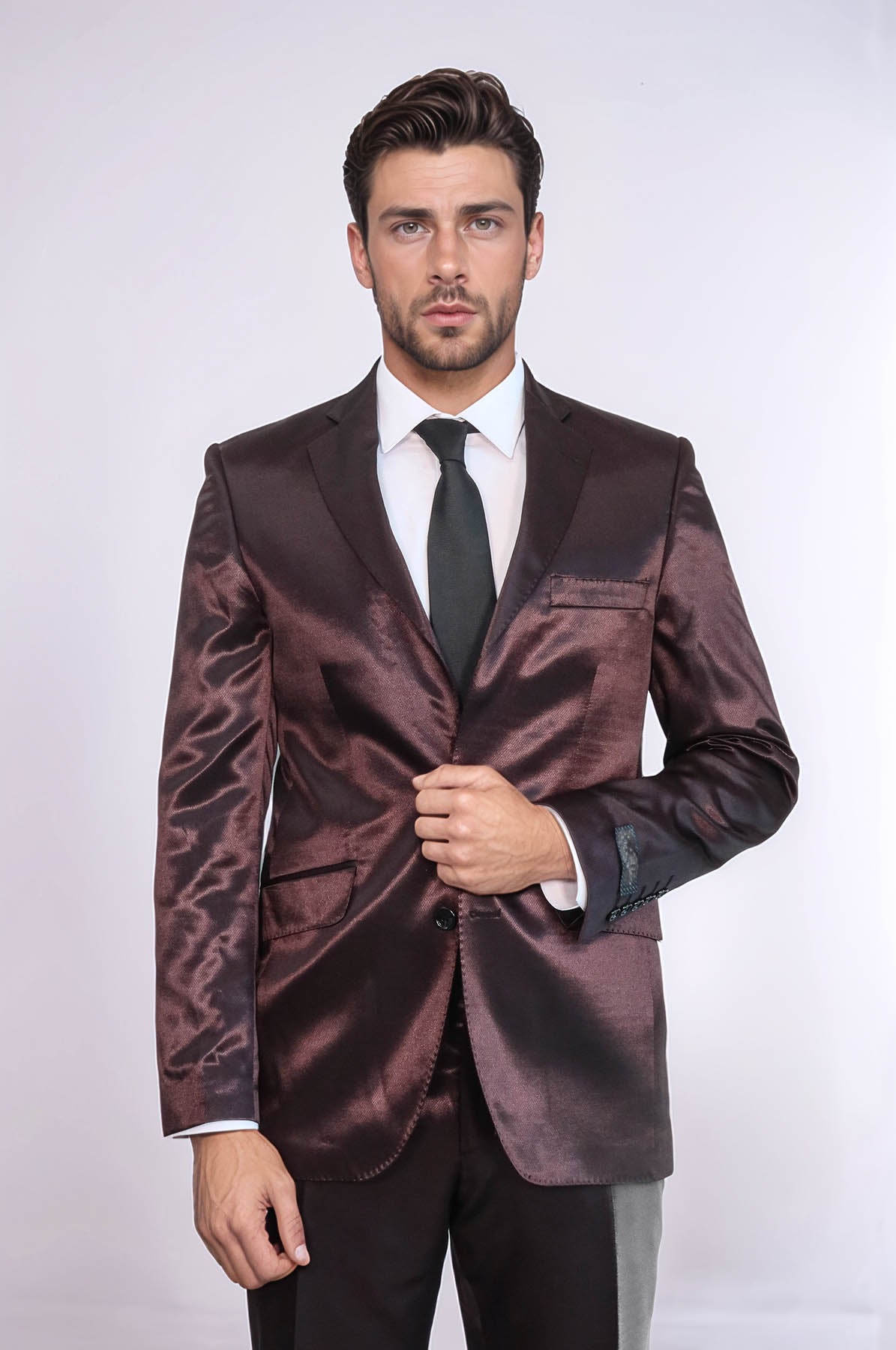 KOALA SYDNEY Two Buttons Two Piece Slim Fit Satin Brown Men Suit