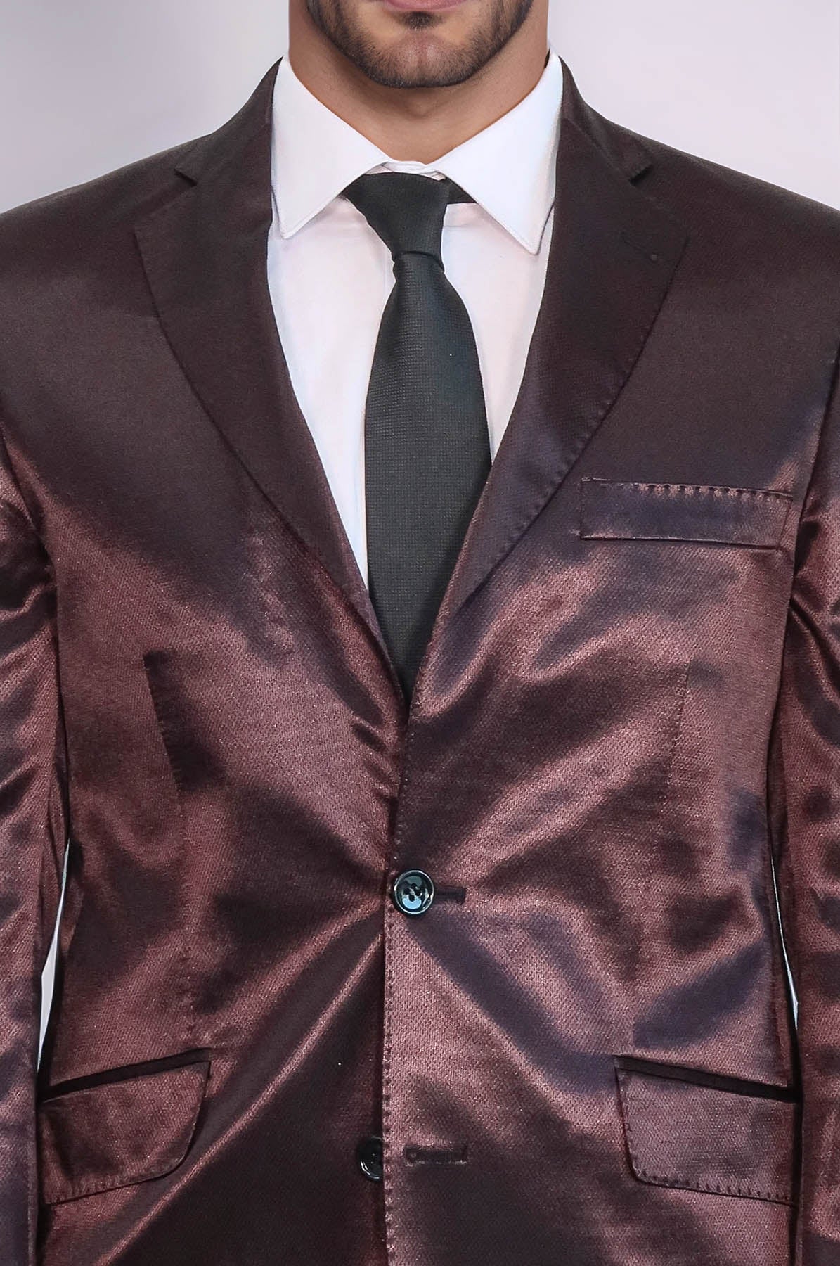 KOALA SYDNEY Two Buttons Two Piece Slim Fit Satin Brown Men Suit